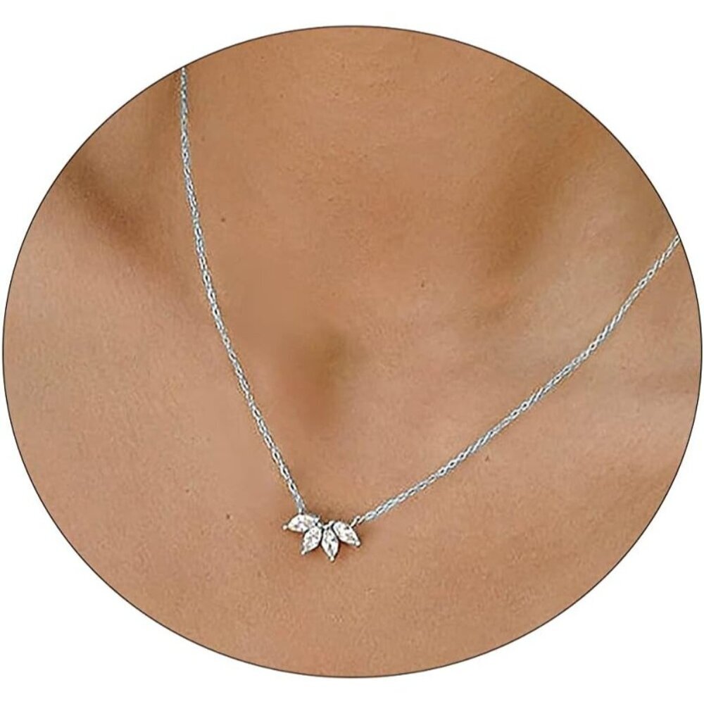 ⚡Silver 14k Gold Plated CZ Pendant Necklace Gold for Women flower pendant
